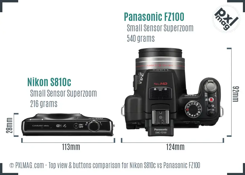 Nikon S810c vs Panasonic FZ100 top view buttons comparison