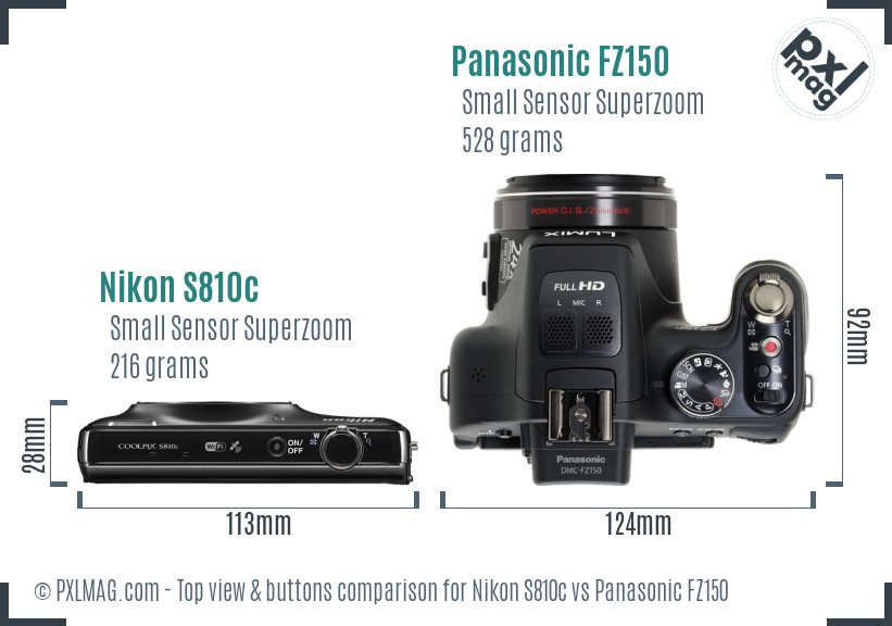 Nikon S810c vs Panasonic FZ150 top view buttons comparison