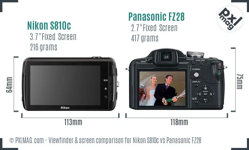 Nikon S810c vs Panasonic FZ28 Screen and Viewfinder comparison