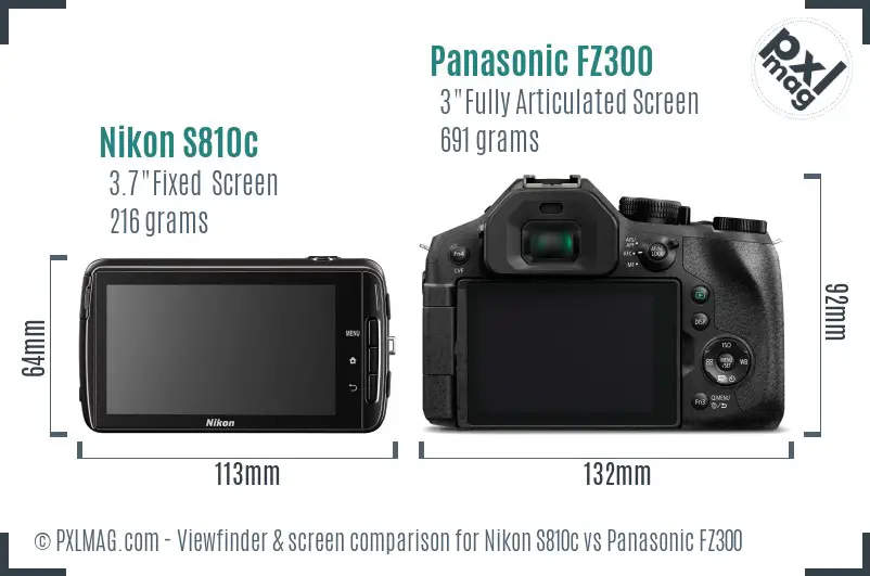 Nikon S810c vs Panasonic FZ300 Screen and Viewfinder comparison
