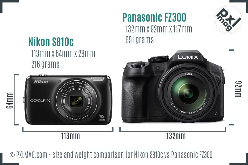 Nikon S810c vs Panasonic FZ300 size comparison