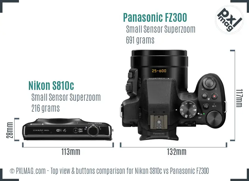 Nikon S810c vs Panasonic FZ300 top view buttons comparison