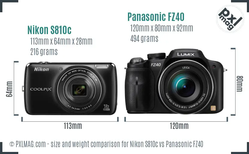 Nikon S810c vs Panasonic FZ40 size comparison Nikon S810c vs Panasonic FZ40 size comparison