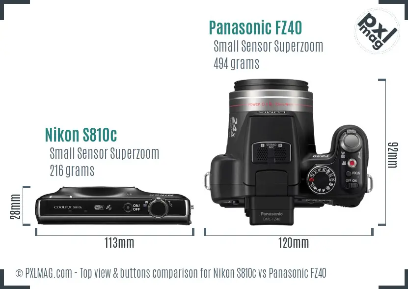 Nikon S810c vs Panasonic FZ40 top view buttons comparison Nikon S810c vs Panasonic FZ40 top view buttons comparison
