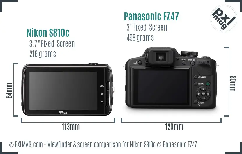 Nikon S810c vs Panasonic FZ47 Screen and Viewfinder comparison