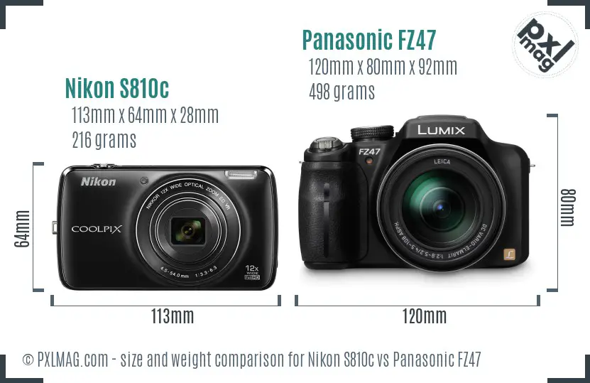 Nikon S810c vs Panasonic FZ47 size comparison