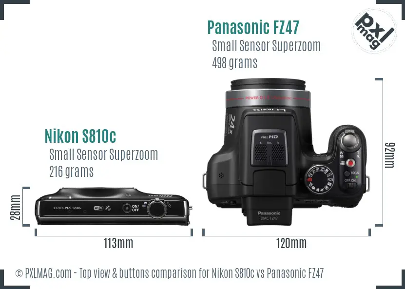 Nikon S810c vs Panasonic FZ47 top view buttons comparison