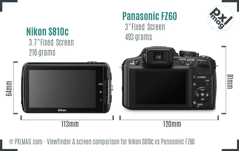 Nikon S810c vs Panasonic FZ60 Screen and Viewfinder comparison