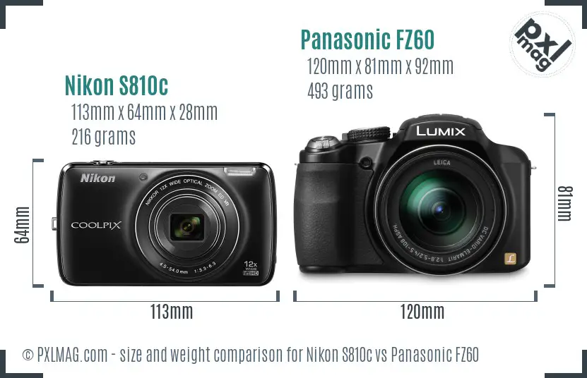 Nikon S810c vs Panasonic FZ60 size comparison