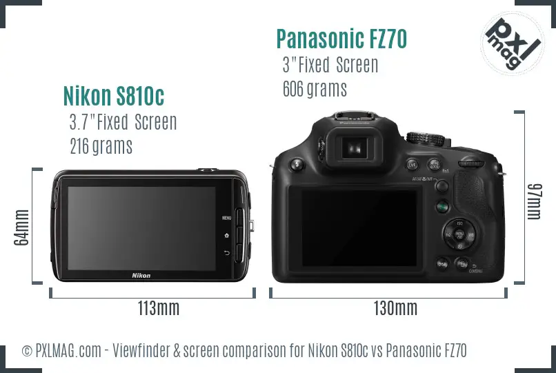 Nikon S810c vs Panasonic FZ70 Screen and Viewfinder comparison