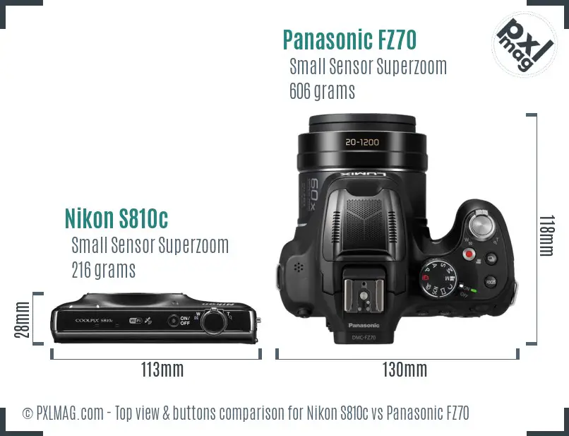 Nikon S810c vs Panasonic FZ70 top view buttons comparison