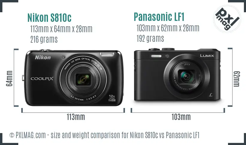 Nikon S810c vs Panasonic LF1 size comparison