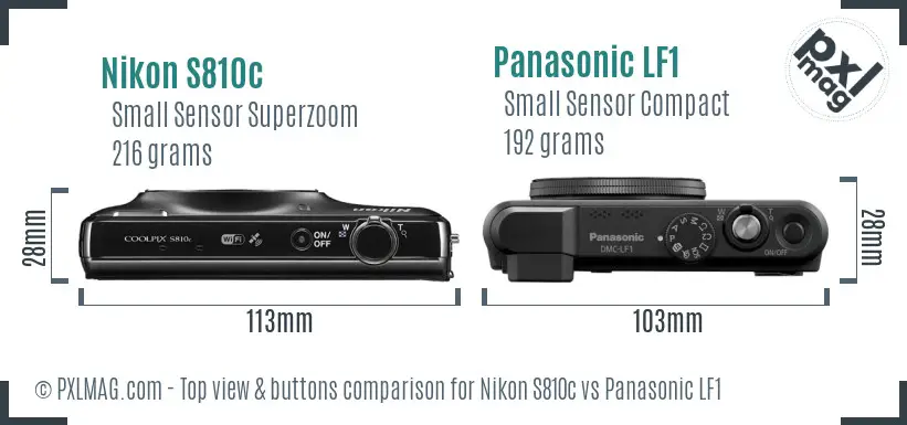 Nikon S810c vs Panasonic LF1 top view buttons comparison