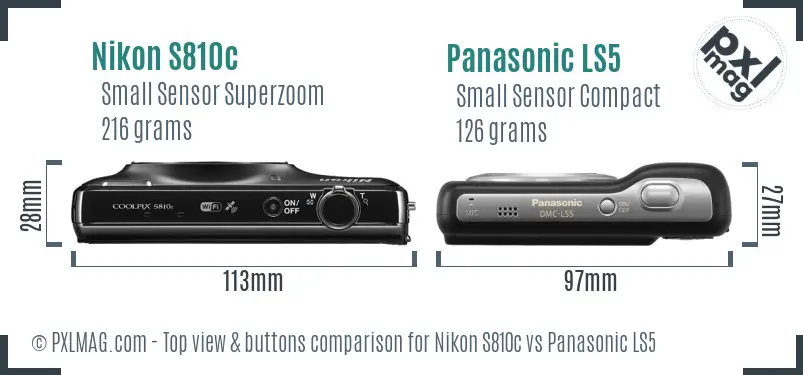 Nikon S810c vs Panasonic LS5 top view buttons comparison Nikon S810c vs Panasonic LS5 top view buttons comparison