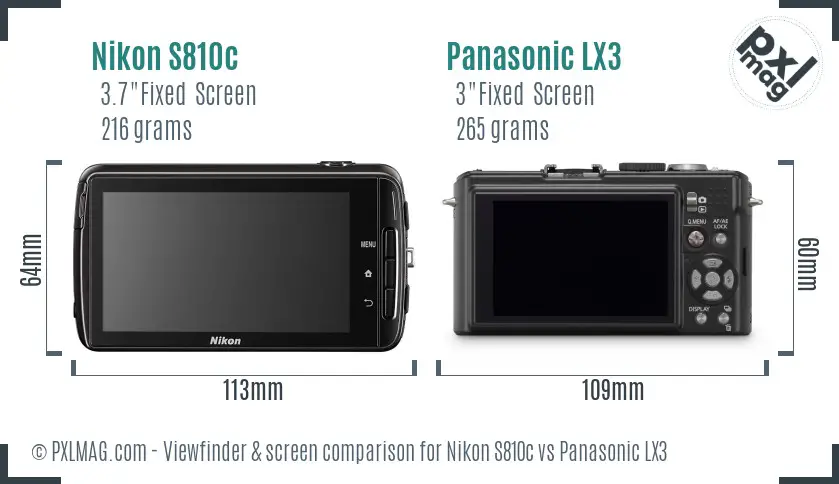 Nikon S810c vs Panasonic LX3 Screen and Viewfinder comparison Nikon S810c vs Panasonic LX3 Screen and Viewfinder comparison