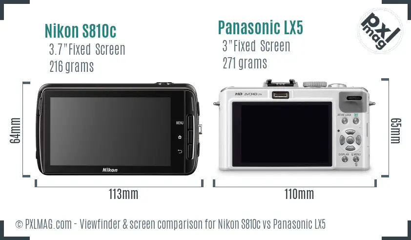Nikon S810c vs Panasonic LX5 Screen and Viewfinder comparison