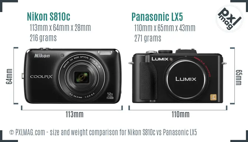 Nikon S810c vs Panasonic LX5 size comparison