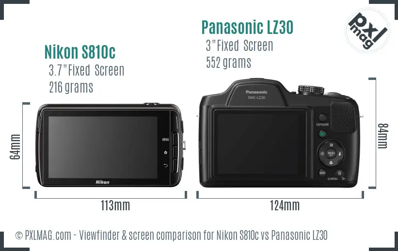 Nikon S810c vs Panasonic LZ30 Screen and Viewfinder comparison