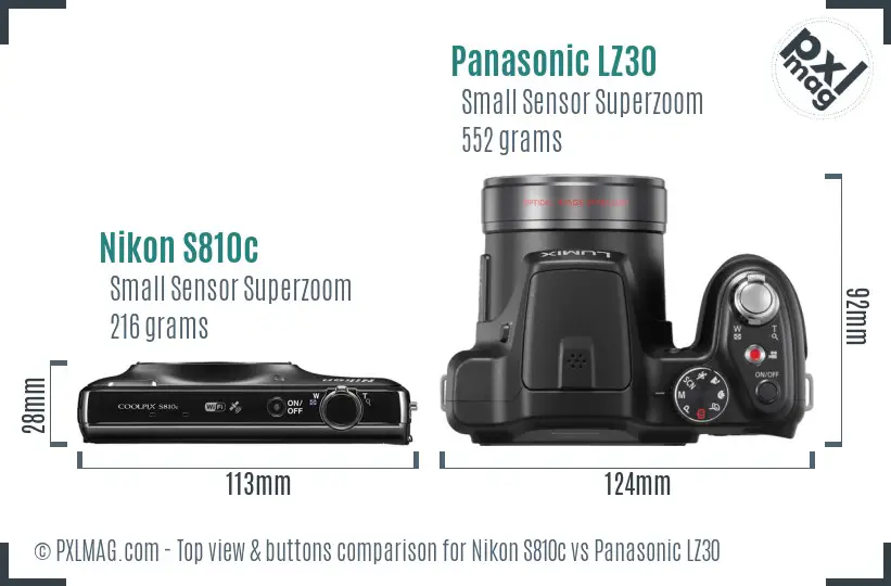 Nikon S810c vs Panasonic LZ30 top view buttons comparison