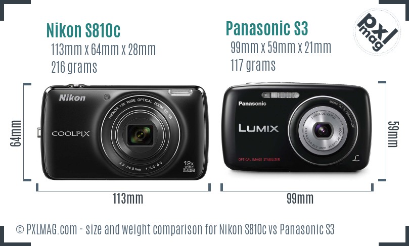 Nikon S810c vs Panasonic S3 size comparison