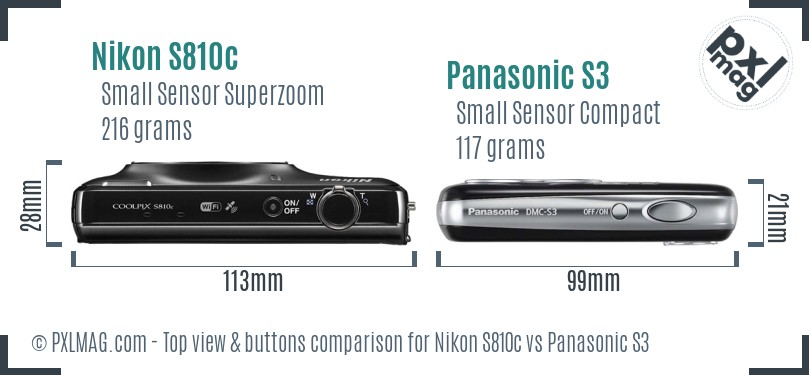 Nikon S810c vs Panasonic S3 top view buttons comparison
