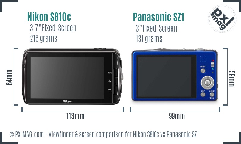 Nikon S810c vs Panasonic SZ1 Screen and Viewfinder comparison