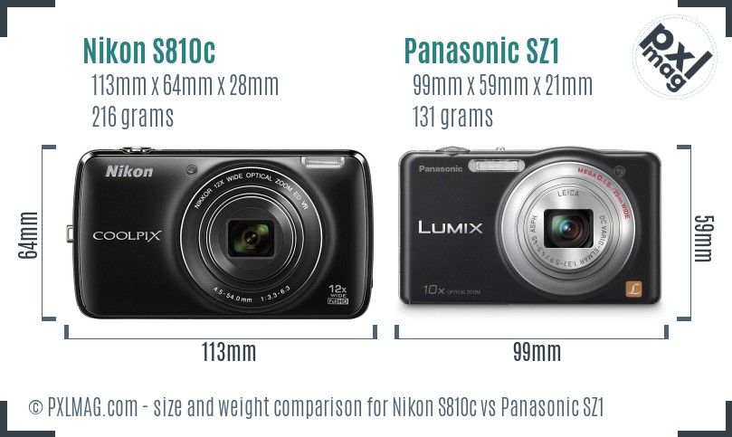 Nikon S810c vs Panasonic SZ1 size comparison Nikon S810c vs Panasonic SZ1 size comparison