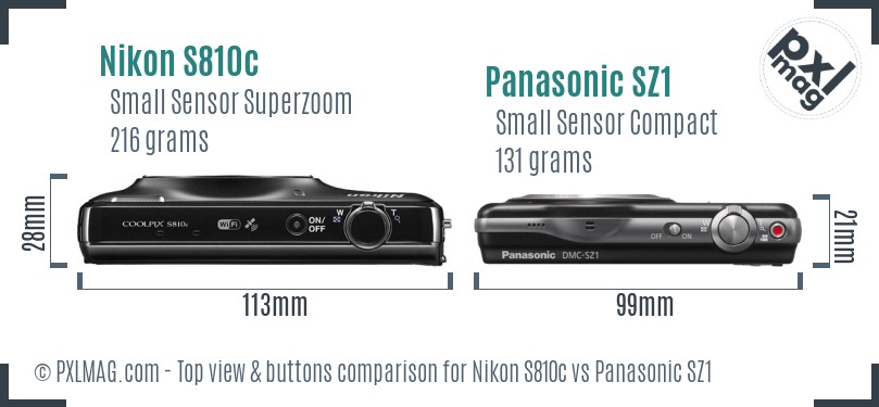 Nikon S810c vs Panasonic SZ1 top view buttons comparison