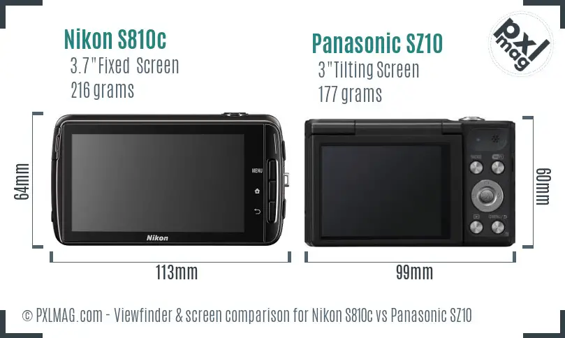 Nikon S810c vs Panasonic SZ10 Screen and Viewfinder comparison