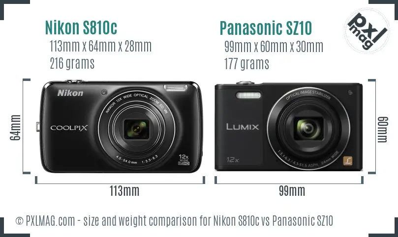 Nikon S810c vs Panasonic SZ10 size comparison Nikon S810c vs Panasonic SZ10 size comparison