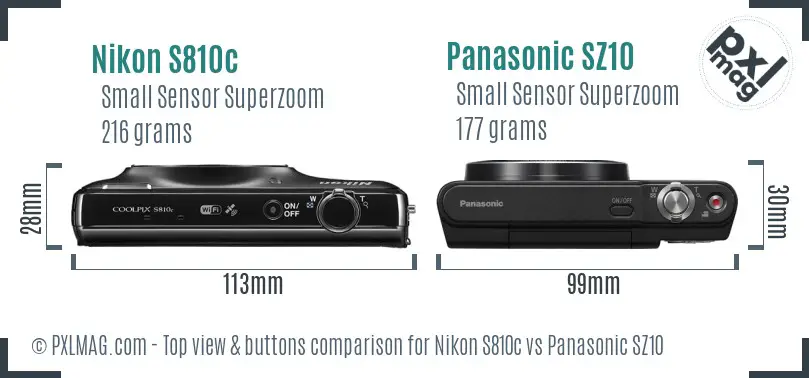 Nikon S810c vs Panasonic SZ10 top view buttons comparison