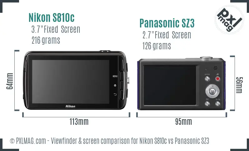 Nikon S810c vs Panasonic SZ3 Screen and Viewfinder comparison