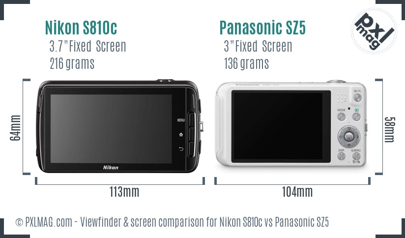 Nikon S810c vs Panasonic SZ5 Screen and Viewfinder comparison