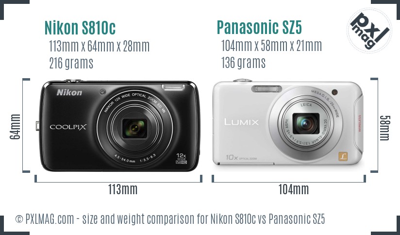 Nikon S810c vs Panasonic SZ5 size comparison Nikon S810c vs Panasonic SZ5 size comparison