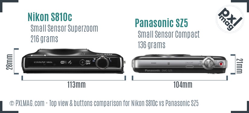 Nikon S810c vs Panasonic SZ5 top view buttons comparison