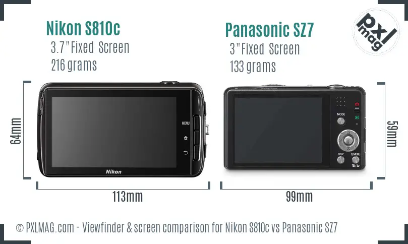 Nikon S810c vs Panasonic SZ7 Screen and Viewfinder comparison