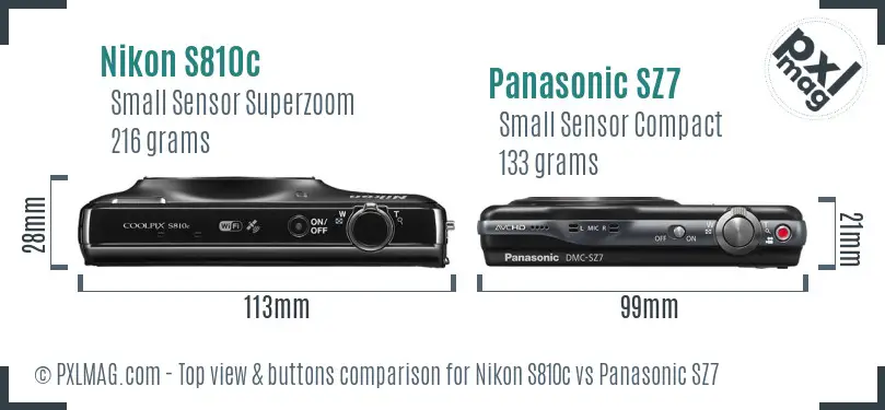 Nikon S810c vs Panasonic SZ7 top view buttons comparison