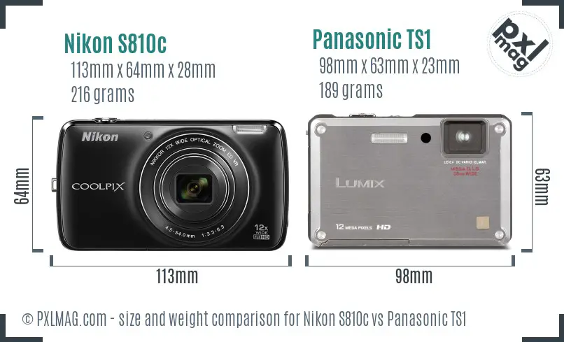 Nikon S810c vs Panasonic TS1 size comparison