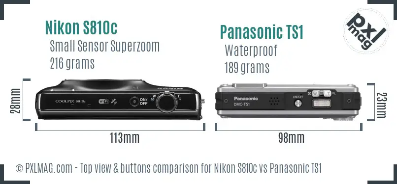 Nikon S810c vs Panasonic TS1 top view buttons comparison