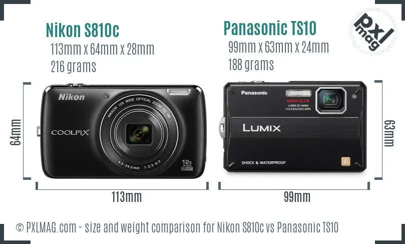 Nikon S810c vs Panasonic TS10 size comparison