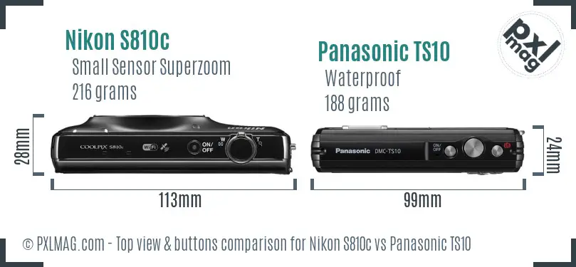 Nikon S810c vs Panasonic TS10 top view buttons comparison