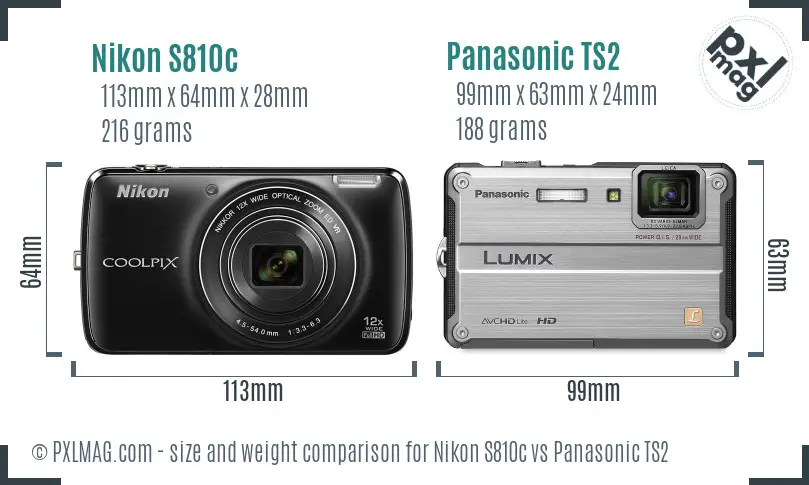 Nikon S810c vs Panasonic TS2 size comparison