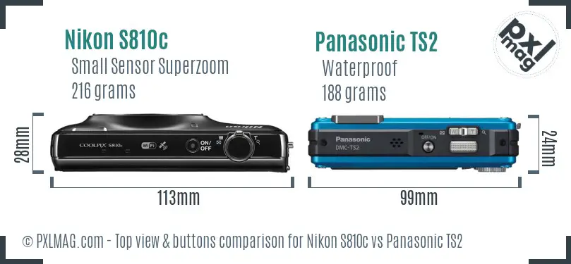 Nikon S810c vs Panasonic TS2 top view buttons comparison