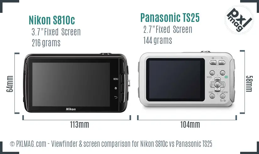 Nikon S810c vs Panasonic TS25 Screen and Viewfinder comparison