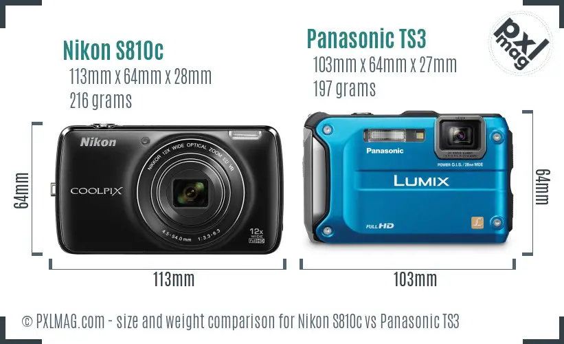 Nikon S810c vs Panasonic TS3 size comparison Nikon S810c vs Panasonic TS3 size comparison