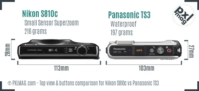 Nikon S810c vs Panasonic TS3 top view buttons comparison Nikon S810c vs Panasonic TS3 top view buttons comparison