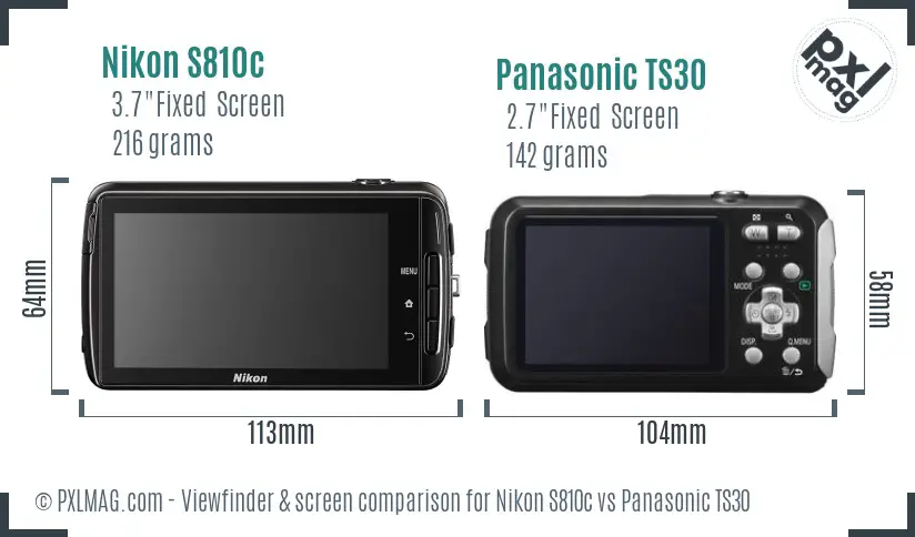 Nikon S810c vs Panasonic TS30 Screen and Viewfinder comparison