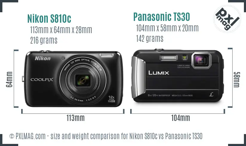 Nikon S810c vs Panasonic TS30 size comparison