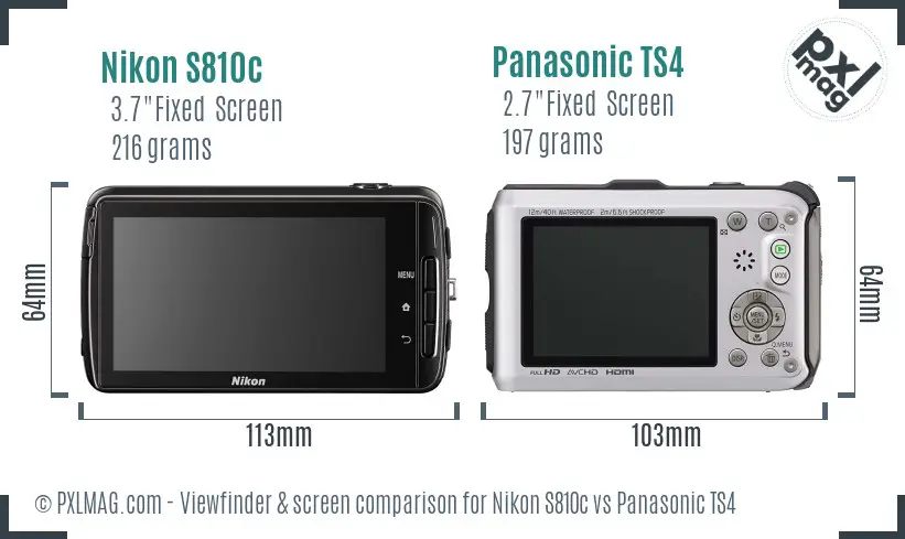 Nikon S810c vs Panasonic TS4 Screen and Viewfinder comparison