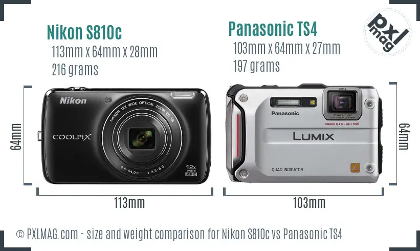 Nikon S810c vs Panasonic TS4 size comparison